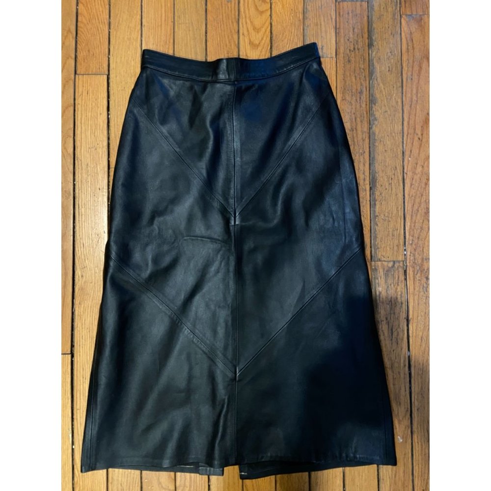 Ladies 40 Vintage Turkey 100% Leather Black Butter Soft Leather Skirt